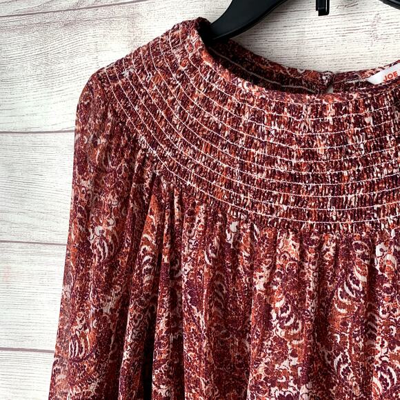 Joe Fresh Pink Paisley Blouse Long Sleeves Round Shirring Neckline Size XL - Picture 4 of 13